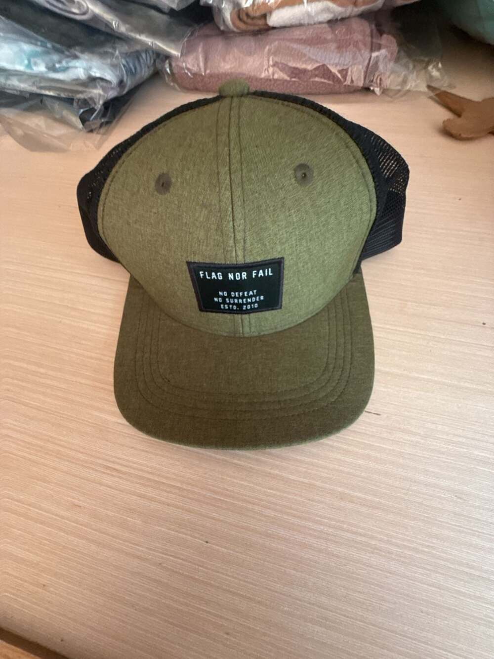 Flag Nor Fail No Defeat No Surrender Trucker Hat Cap Olive Green